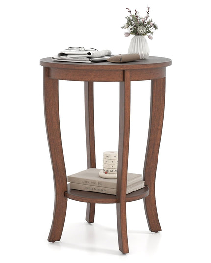 Giantex Table d'appoint ronde avec étagère de rangement, lot de 1/2, table de chevet rétro avec pieds en bois massif, table d'appoint de 62,2 cm pour petits espaces