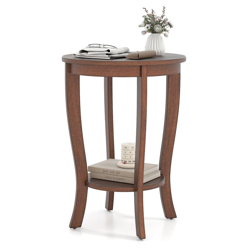 Giantex Round End Table with Storage Shelf Set of 1/2, Retro Nightstand with Solid Wood Legs, 24.5" Accent Table for Small Spaces