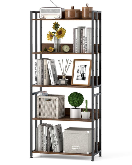 Giantex 5-Tier Bookshelf, 62" Tall Bookcase w/Tiltable Shelves, Metal Frame, Convertible Display Storage Rack
