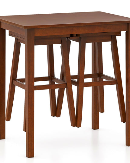 Giantex Bar Table and Chairs Set - 3-Piece Counter Height Dining Table Set with Hangable Bar Stools
