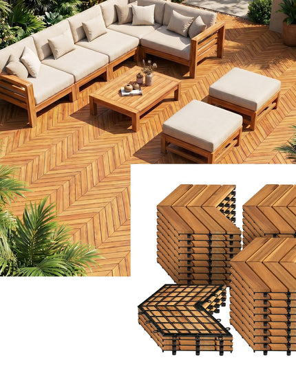 Giantex 30 PCS Acacia Wood Deck Tiles with Drainage Base