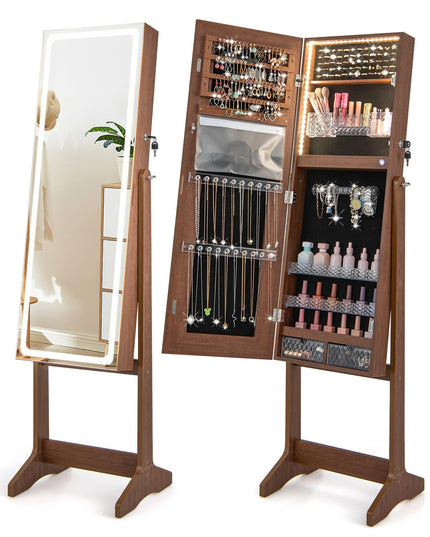 CHARMAID LED Mirror Jewelry Cabinet - Lockable Jewelry Armoire