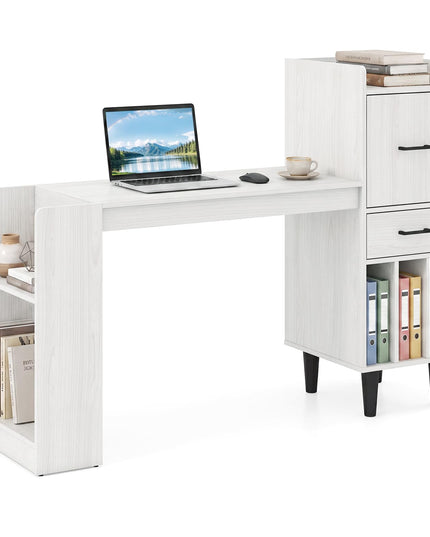Giantex 59" Modern Computer Desk with Side Storage Shelves