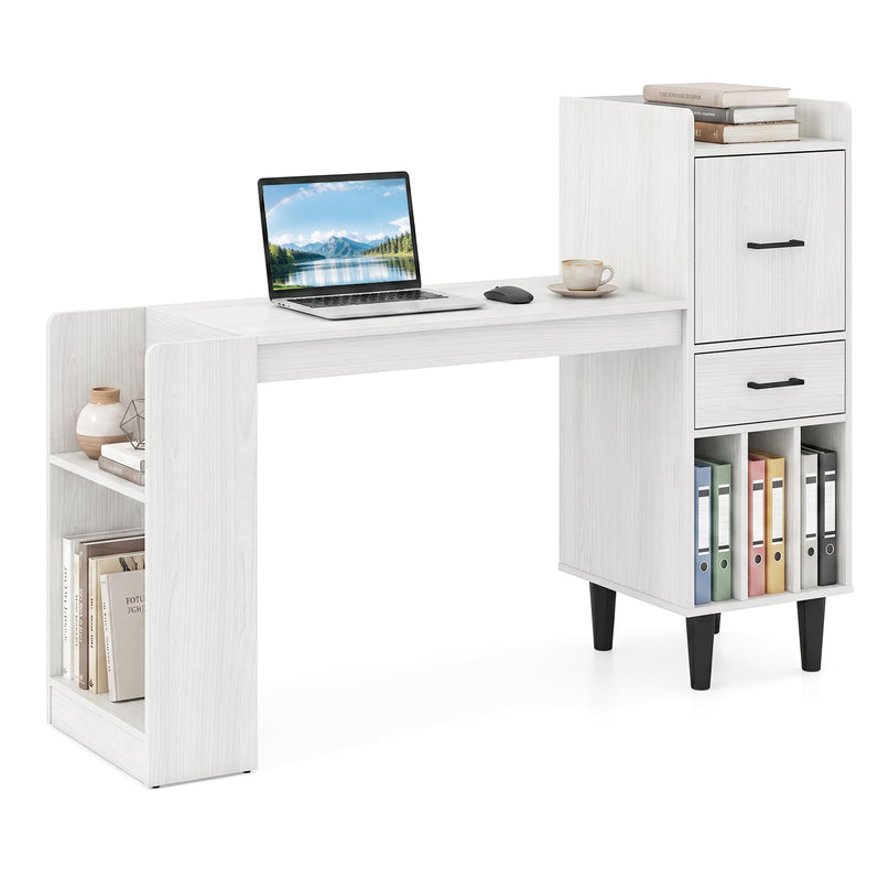 Giantex 59" Modern Computer Desk with Side Storage Shelves