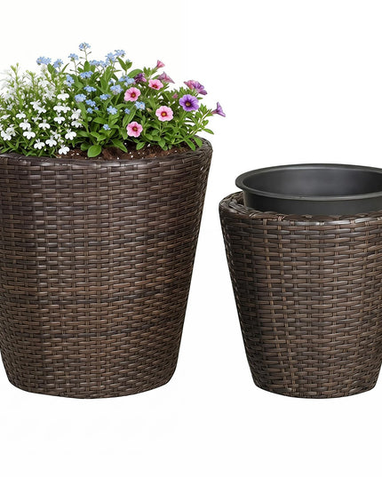 Giantex 15 Inch & 11.5 Inch Taper Rattan Planters with Drainage Holes and Saucers