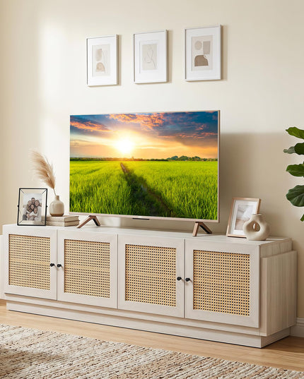 Giantex 4-Door PE Ratta TV Stand for TVs up to 75" with 2 Cabinets