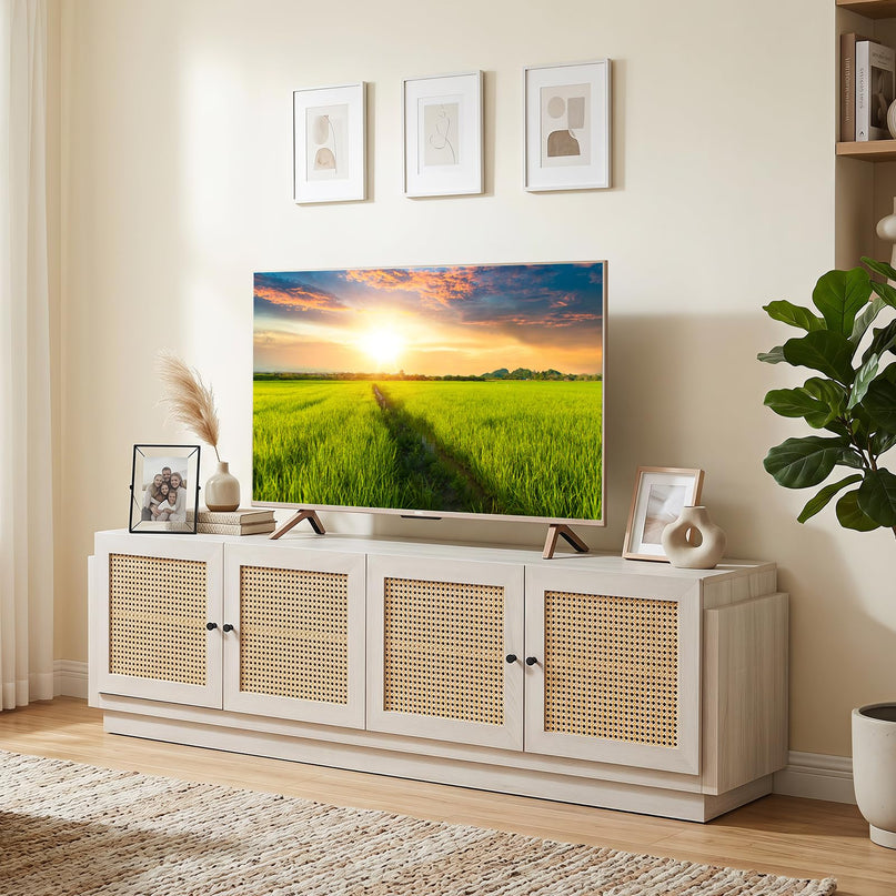 Giantex 4-Door PE Ratta TV Stand for TVs up to 75" with 2 Cabinets