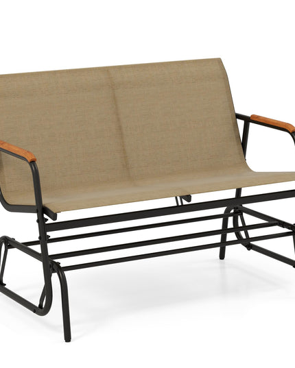 Giantex 2-Person Swing Gliding Loveseat with Curved Teak Armrests
