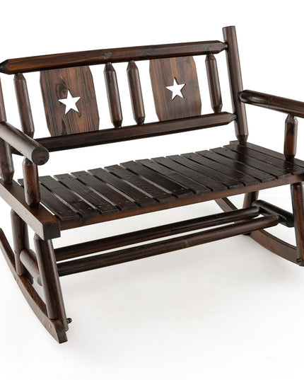 Giantex Outdoor Rocking Bench, Patio Loveseat Rocker for 2 w/Ergonomic Back & Log Arms, Carbonized Fir Wood Frame