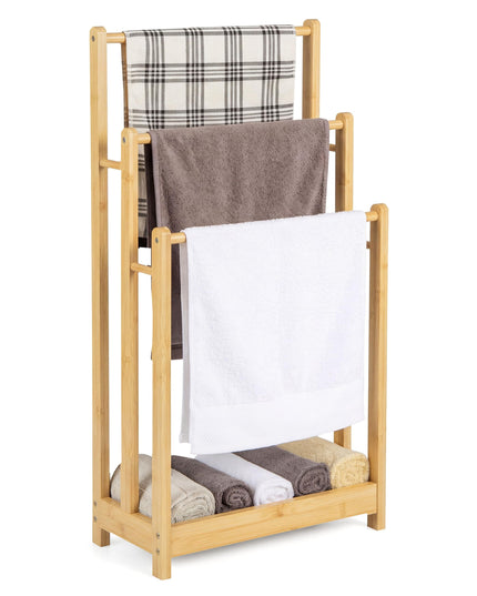 Giantex 3 Tier Free Standing Bamboo Towel Rack with Storage Shelf