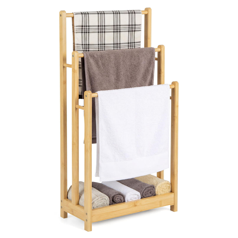 Giantex 3 Tier Free Standing Bamboo Towel Rack with Storage Shelf