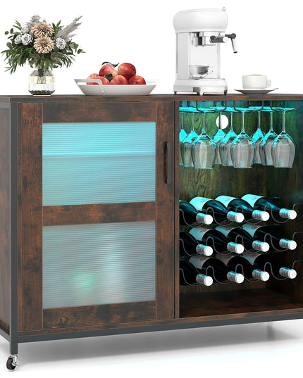 Giantex Wine Bar Cabinet with LED Light for Dining Room Living Room