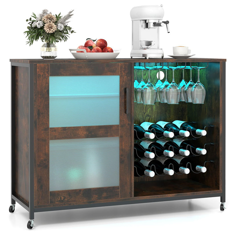 Giantex Wine Bar Cabinet with LED Light for Dining Room Living Room