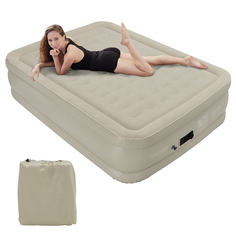 Giantex Air Bed with Built-in Pump, High Elevated Raised Mattress with Wavy Pull Strap