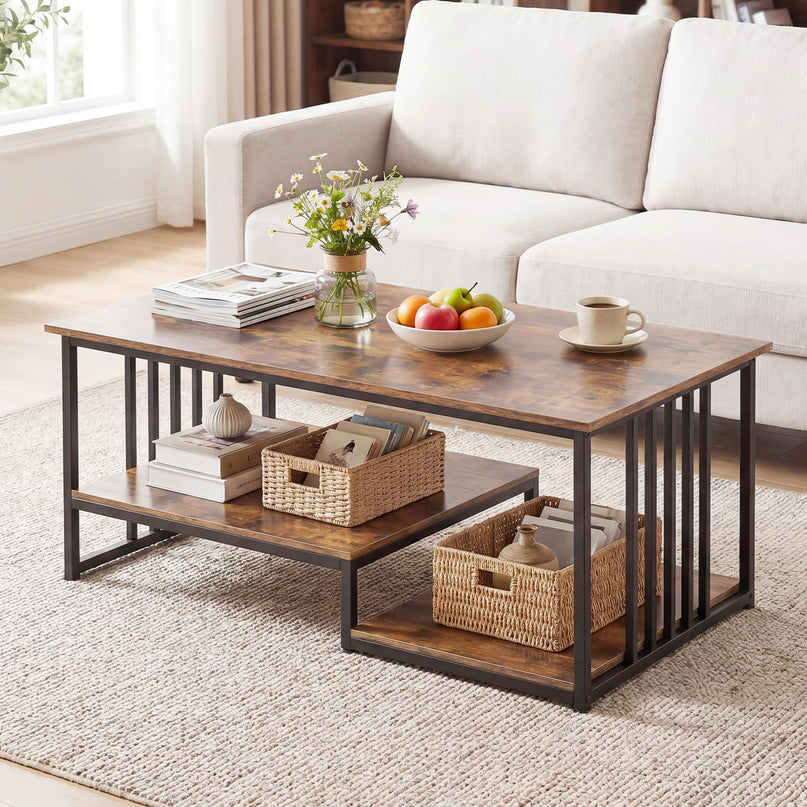 Giantex 43.5" Rectangle 2-Tier Farmhouse Coffee Table with Storage