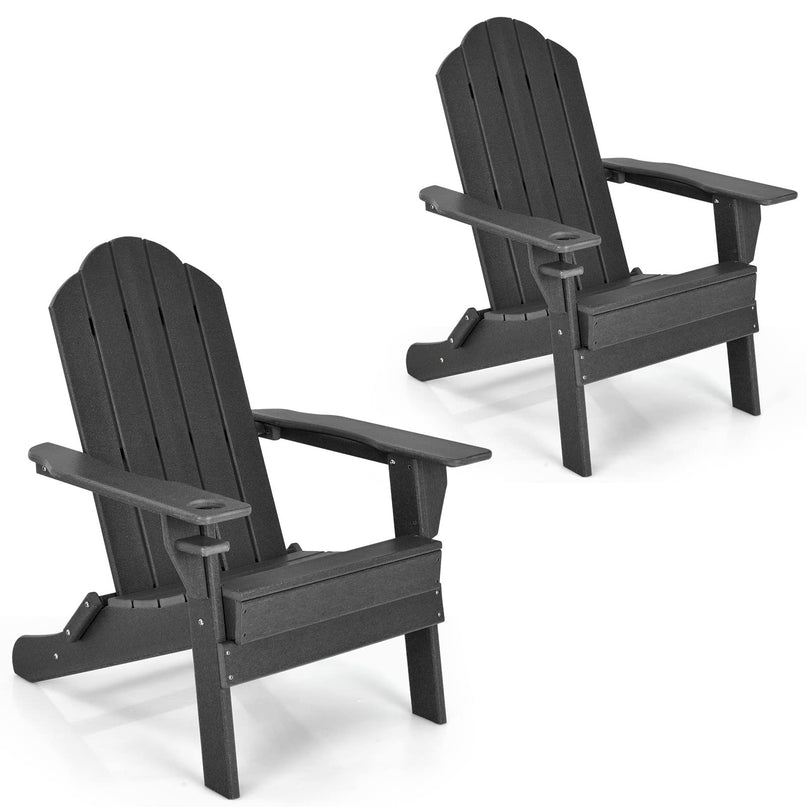 Adirondack Chair Outdoor Folding Chairs, Weather Resistant Patio Chair with Built-in Cup