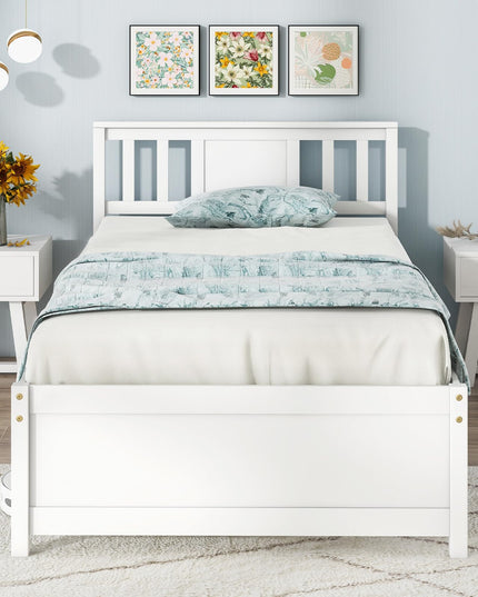 Giantex Solid Wood Platform Bed Frame, Mid Century Full Bed Frame with Headboard