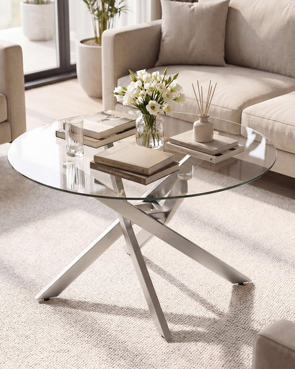 Giantex Round Glass Coffee Table 31.5" Modern Center Table
