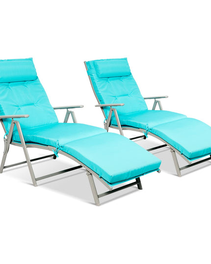 Pool Folding Reclining Beach Chair W/Removable Cushion&Headrest Pillow