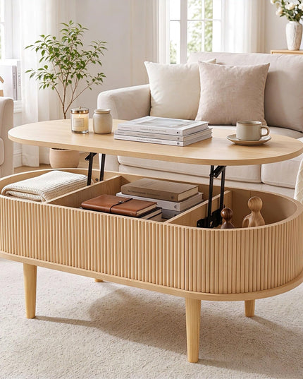 GIANTEX Oval Lift Top Coffee Table with Storage for Living Room
