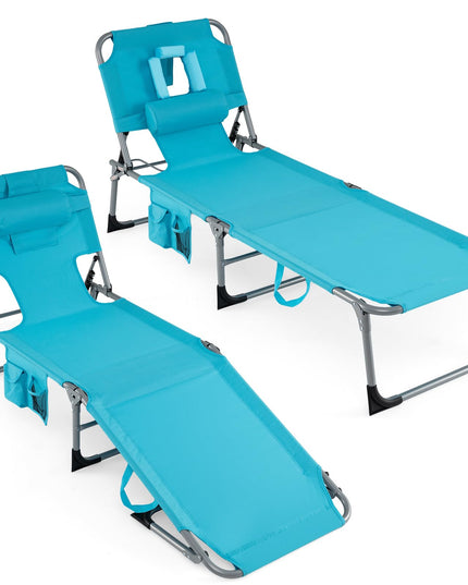 Chaise longue Giantex pliante pour la plage avec trou pour le visage, oreiller lavable, poche
