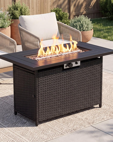 Giantex 42 Inch Propane Fire Pit Table 50,000 BTU Wicker Gas Fire Table