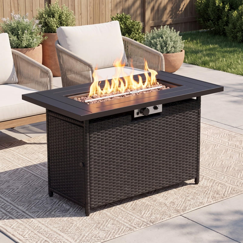 Giantex 42 Inch Propane Fire Pit Table 50,000 BTU Wicker Gas Fire Table