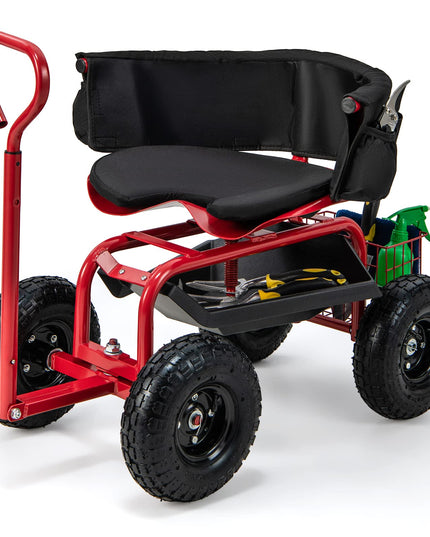 Giantex Rolling Garden Cart, 360 Swivel Workseat with 4 Wheels, Removal Cushion & Tool Tray, Storage Basket