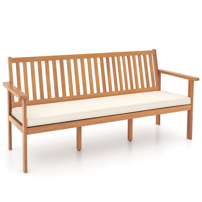 Giantex Acacia Wood Outdoor Bench, 3-Seat Patio Bench with Removable Seat Cushion