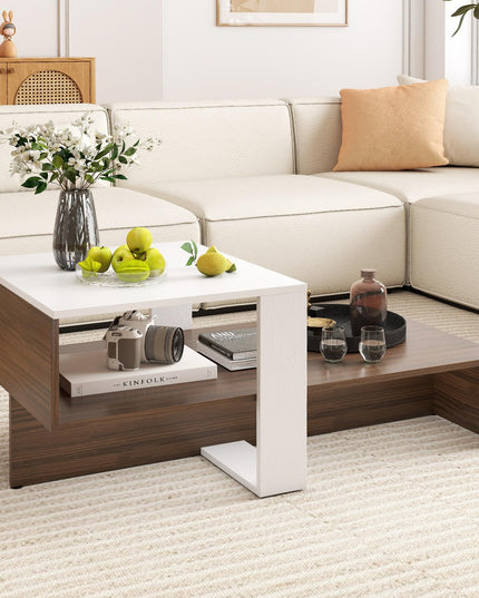 Giantex 2 Tier Coffee Table with Storage for Living Room Reception Room