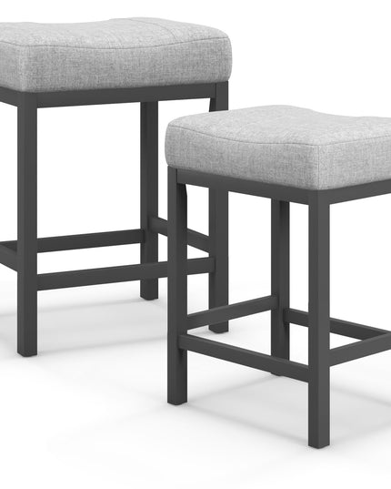 Giantex Counter Height Bar Stools Set of 2/4, 24.5" Backless Linen Fabric Bar Saddle Stools w/Solid Rubber Wood Frame & Footrest