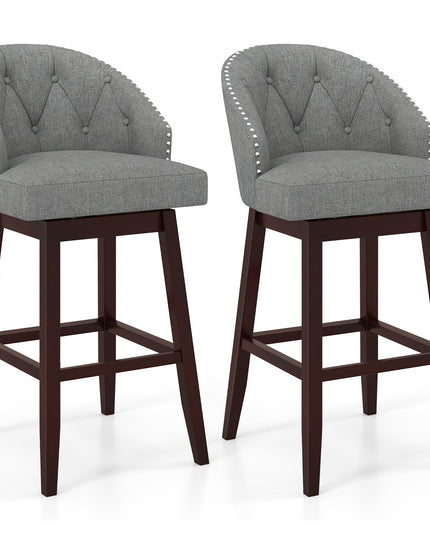 Giantex Modern Upholstered Bar Stools Set of 2/4, 31" Bar Height Swivel Kitchen Stools w/Button-Tufted Back