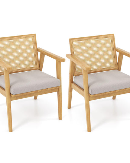 Giantex Modern Rattan Accent Chair Set of 2/4, Mid Century Accent Chairs w/Curved Backrest