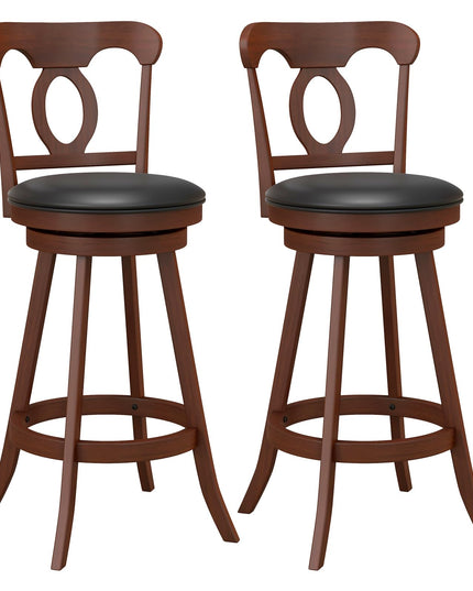 Giantex Swivel Bar Stools Set of 2, 24" Counter Height Barstools with Back, Solid Rubber Wood Frame