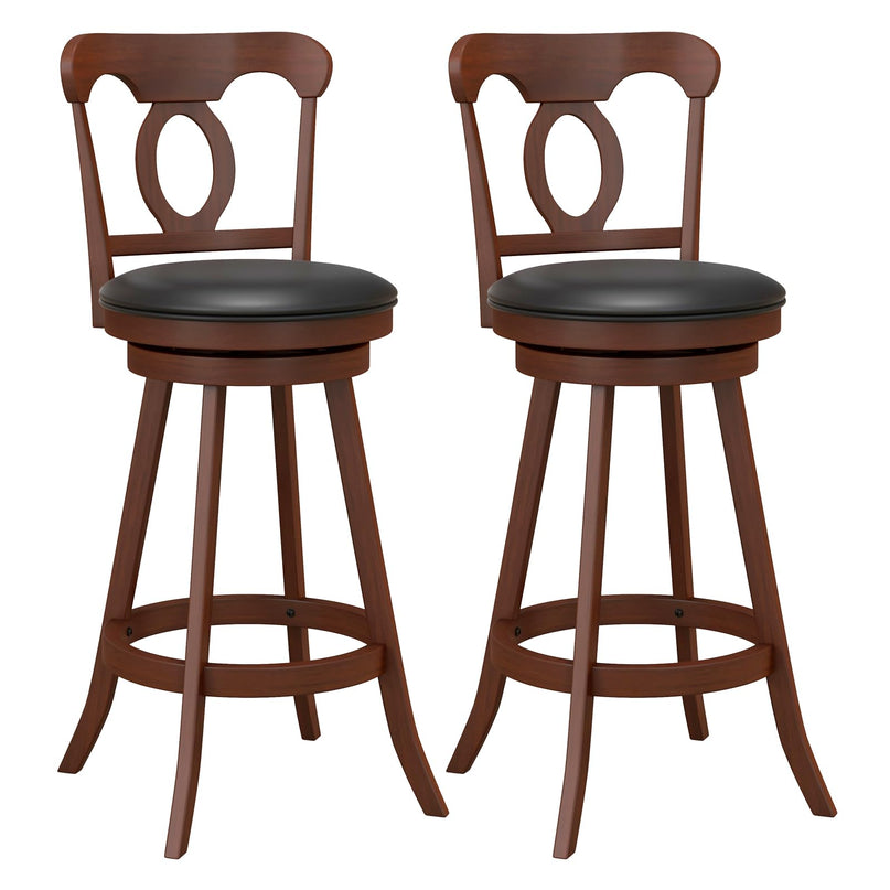 Giantex Swivel Bar Stools Set of 2, 24" Counter Height Barstools with Back, Solid Rubber Wood Frame