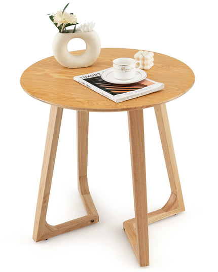 Giantex 24" Round End Table - Rubber Wood Sofa Side Table with Adjustable Foot Pads, Natural