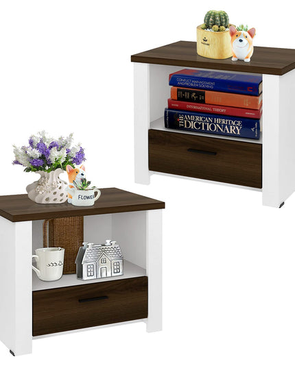 Giantex Nightstand, End Table with Glide Sliding Drawer & Open Cabinet, Modern Sofa Side Table for Living Room