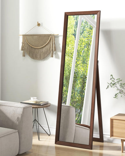 CHARMAID Full Length Mirror with Stand, Full Body Floor Mirror with Solid Wood Frame