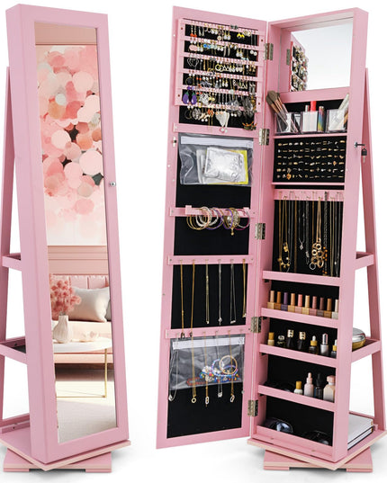 CHARMAID | 360-degree Rotating Jewelry Armoire with Higher Full Length Mirror