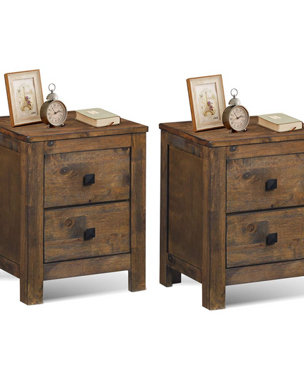 Giantex Nightstand with 2 Sliding Drawers, Full Assembled Rustic Multipurpose Storage Beside Table for Bedroom