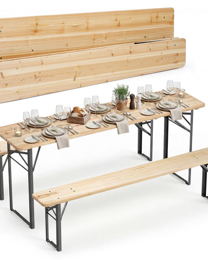 Giantex 3-Piece Folding Solid Wood Picnic Table with Benches Set for 4 (70")