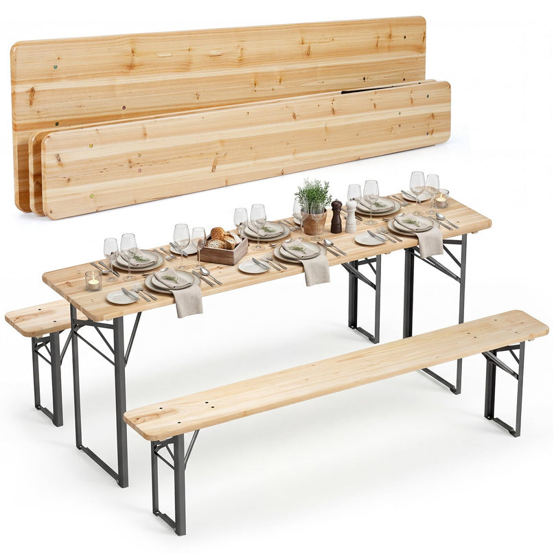 Table de pique-nique pliante 3 pièces Giantex en bois massif avec bancs pour 4 (178 cm)