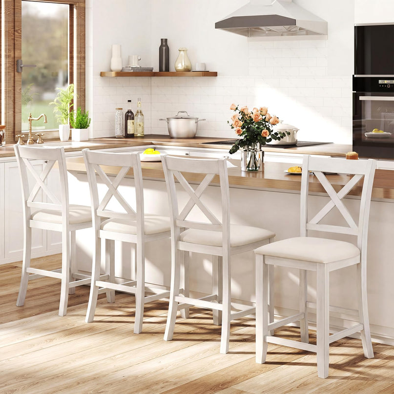 Giantex 24" Bar Stools Set of 1/2 Farmhouse Counter Height Barstools w/Footrest