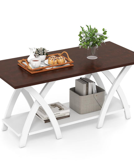 Giantex 2 Tier Wood Center Table with Storage Shelf & X Shaped Support Legs