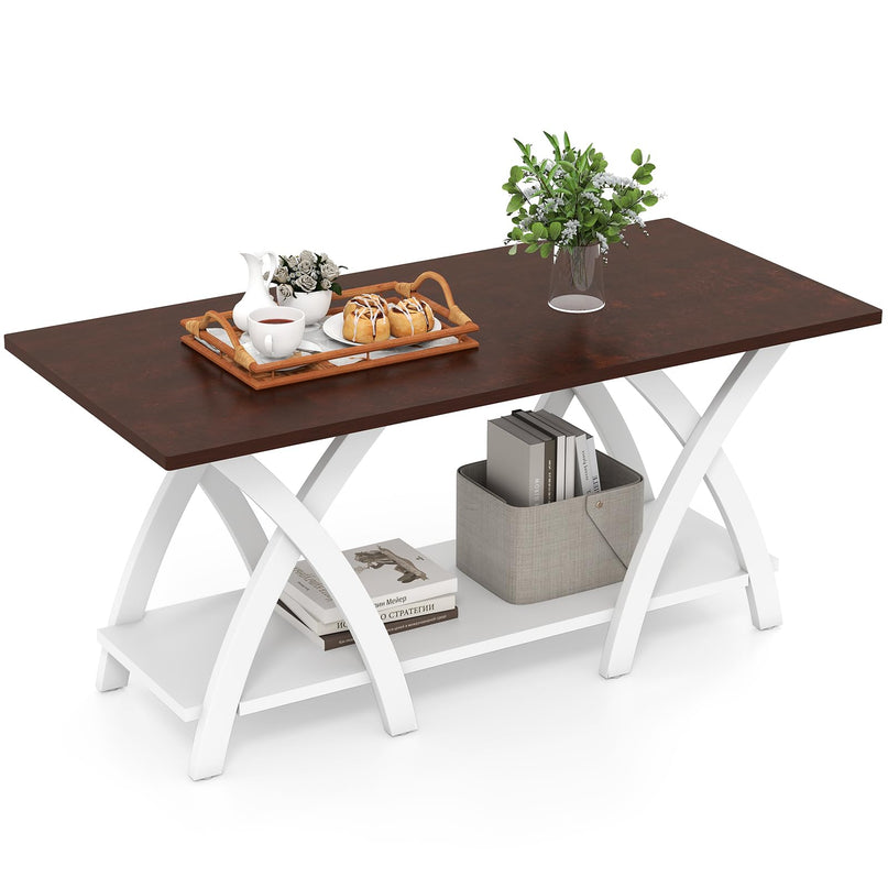 Giantex 2 Tier Wood Center Table with Storage Shelf & X Shaped Support Legs