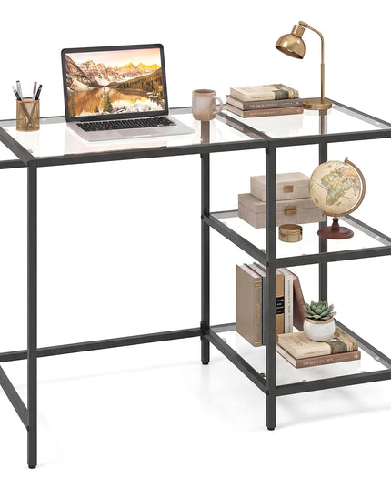 Bureau d'ordinateur Giantex 42 pouces avec plateau en verre trempé
