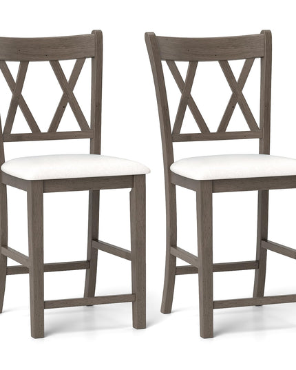 Giantex Wood Bar Stools Set of 2/4, 24" Counter Height Bar Stools w/Cross Back & Linen Fabric Upholstered Seat