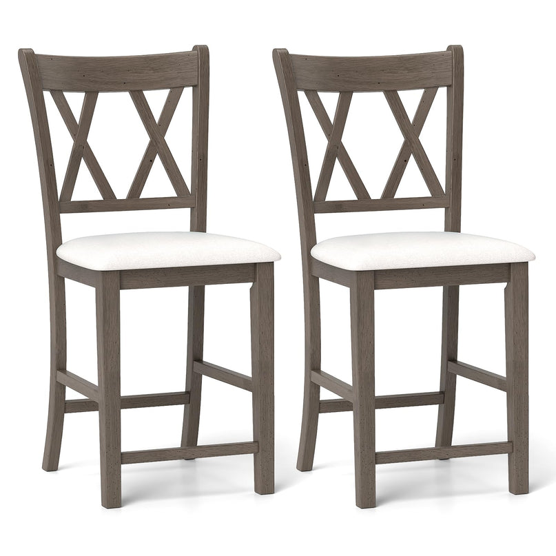 Giantex Wood Bar Stools Set of 2/4, 24" Counter Height Bar Stools w/Cross Back & Linen Fabric Upholstered Seat