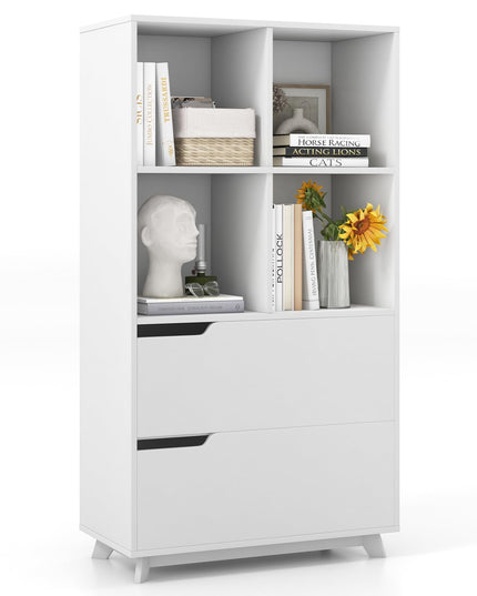 Giantex 51" Tall Bookcase with 2 Drawers, 4-Tier Open Bookshelf with 4 Storage Cubes, White