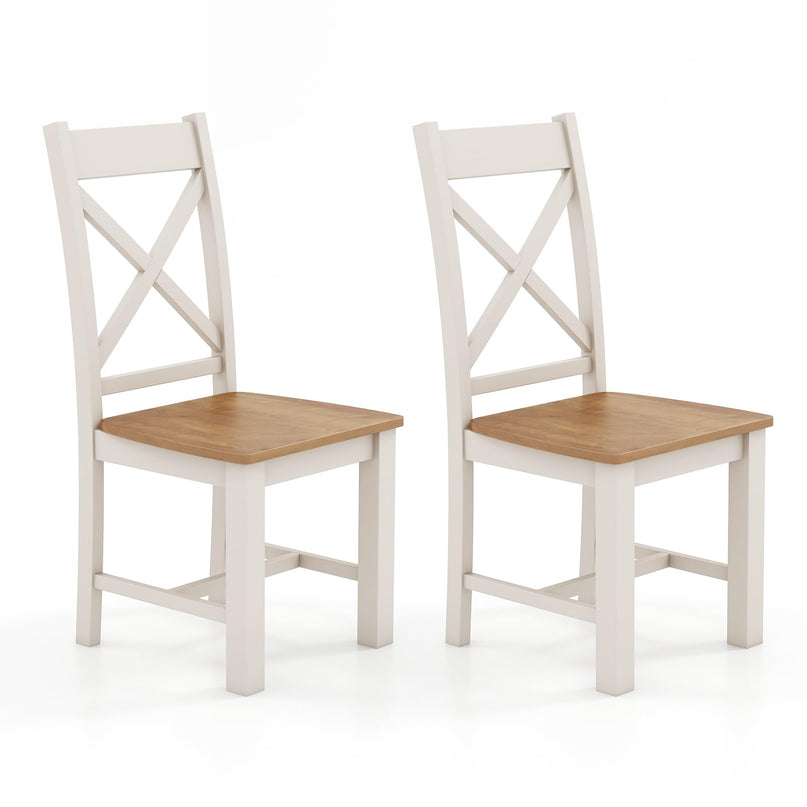 Giantex Wooden Dining Chairs Set, Farmhouse Kitchen Chairs with High Cross Back, Rubber Wood Frame
